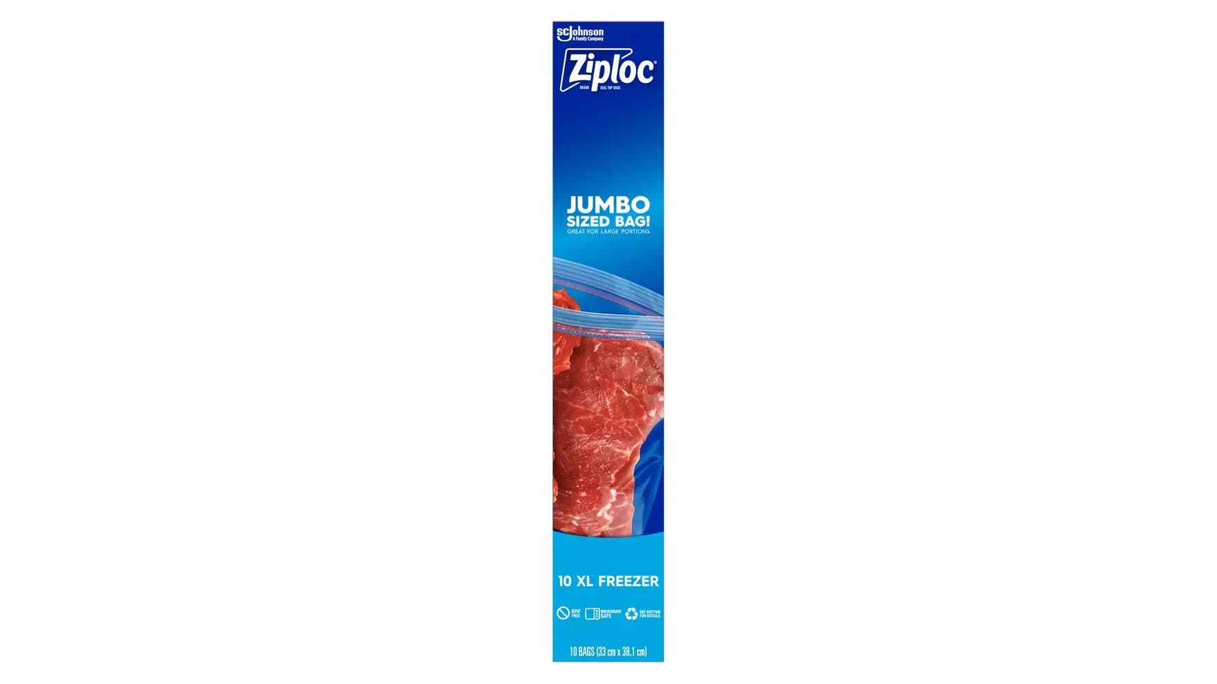 Top of Ziploc extra large freezer bag box.