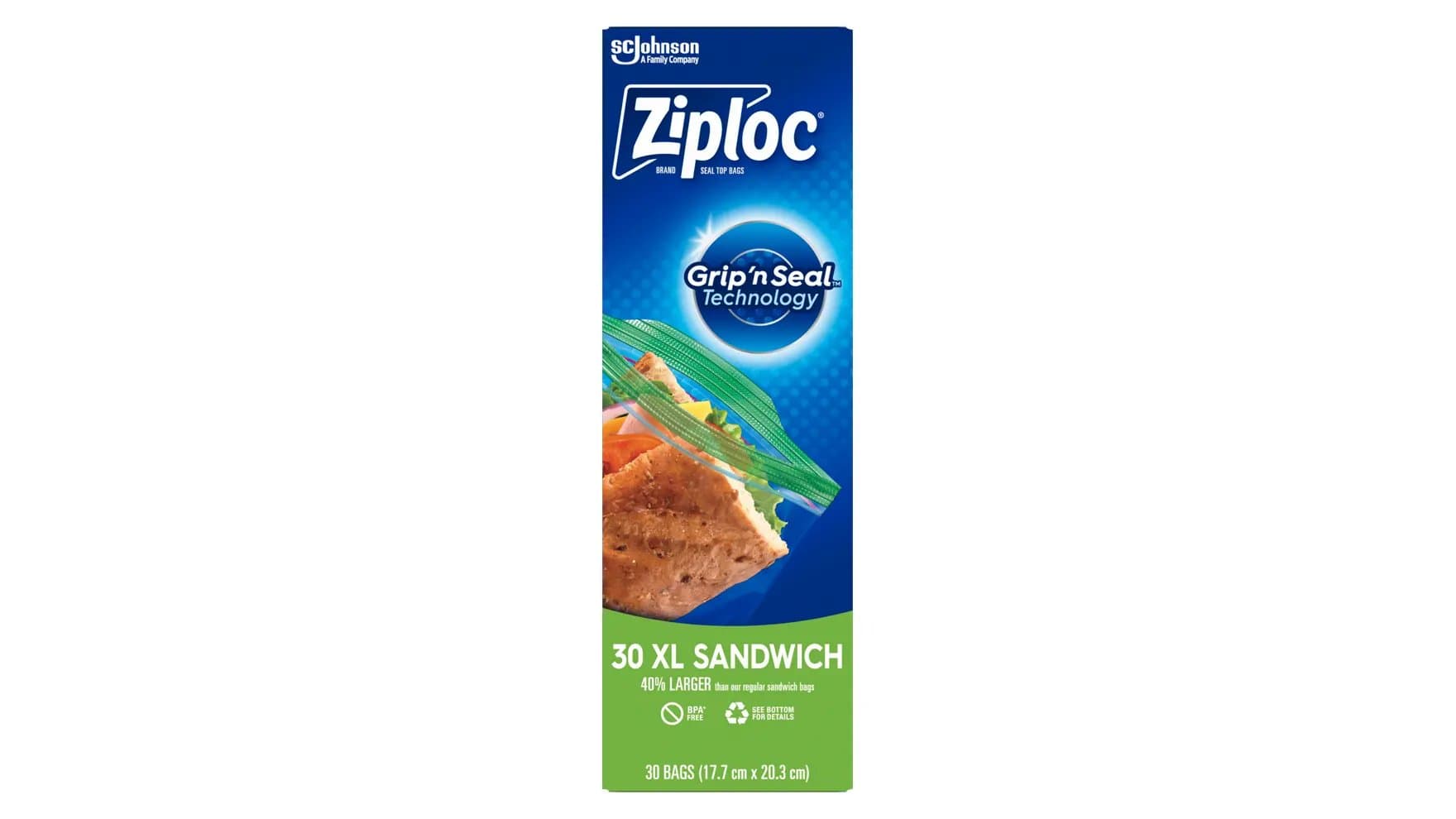 Top of Ziploc XL sandwich bag box.